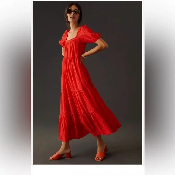 Anthropologie Tiered Puff-Sleeve
Maxi Dress size medium - Picture 1 of 6